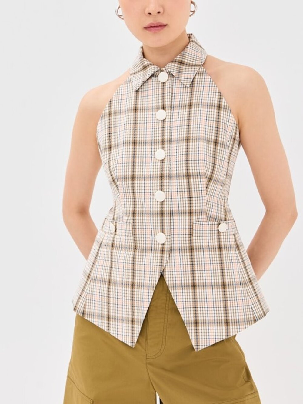 Veronica Beard Orlinda Dark Stone Multi Plaid Seersucker Vest